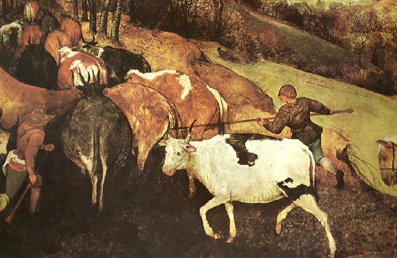 Pieter Bruegel detalj fran hjorden drives drives hem,oktober eller november oil painting image